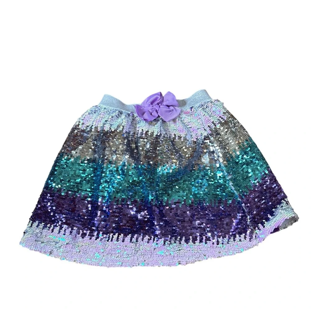 Justice Sequin Ombre Skirt Girls Multi Color Sparkle Bow SIZE M 7/8